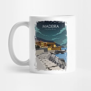 Madeira Portugal Vintage Retro Travel Poster at night Mug